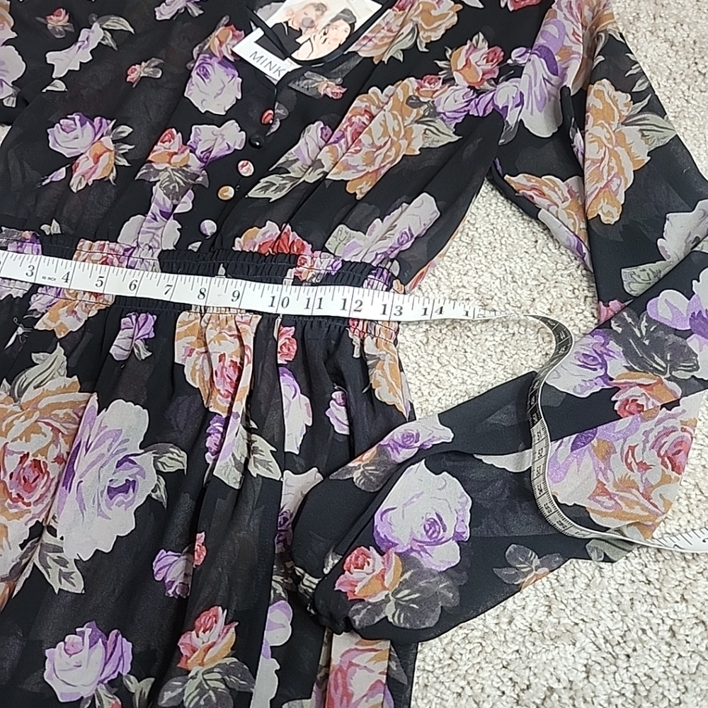 MinkPink Women's Floral Maxi Sheer Dress Black Long Sleeve Split Hem Size M - Picture 6 of 10